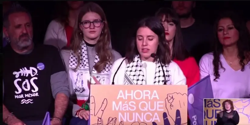 Irene Montero interviene en el acto de Podemos