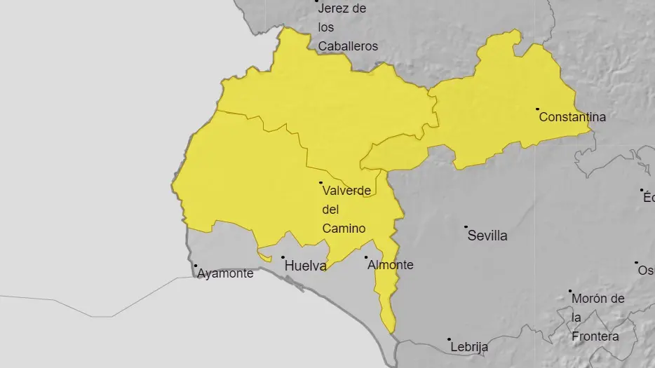 Alerta amarilla definida por la AEMET.