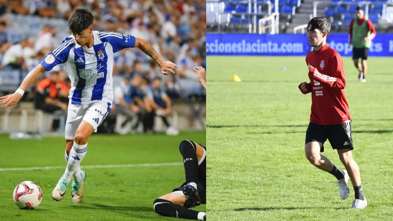 Pablo &Eacute;vora a la izquierda y Ale Lim&oacute;n a la derecha. Fuente: Twitter Recreativo de Huelva e