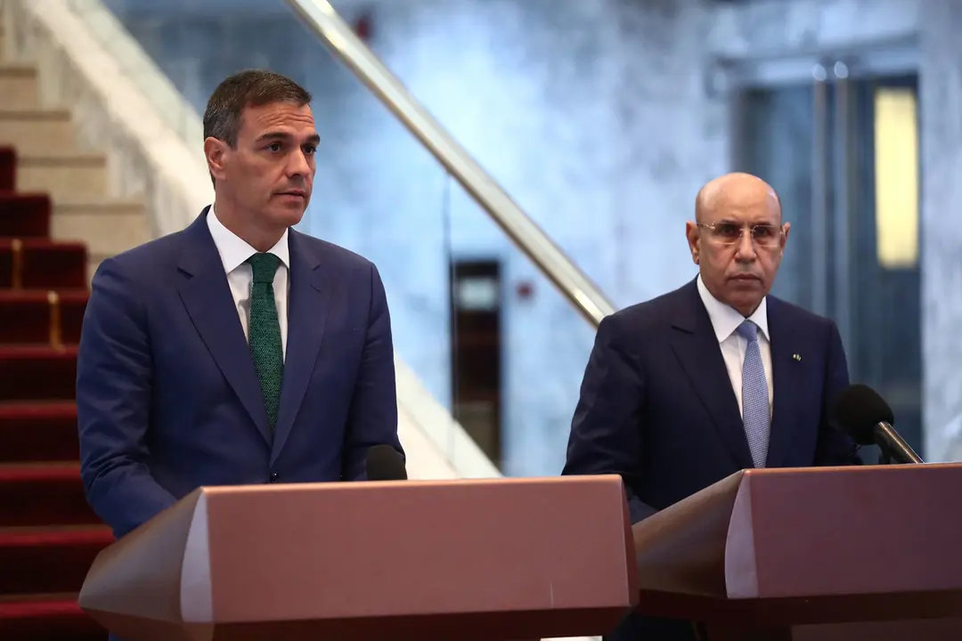 El presidente del Gobierno, Pedro S&aacute;nchez, en Mauritania. Fuente: Moncloa.