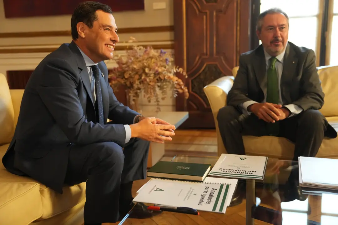 Juanma Moreno y Juan Espadas durante una reuni&oacute;n en el Palacio de San Telmo de Sevilla | Junta de Andaluc&iacute;a