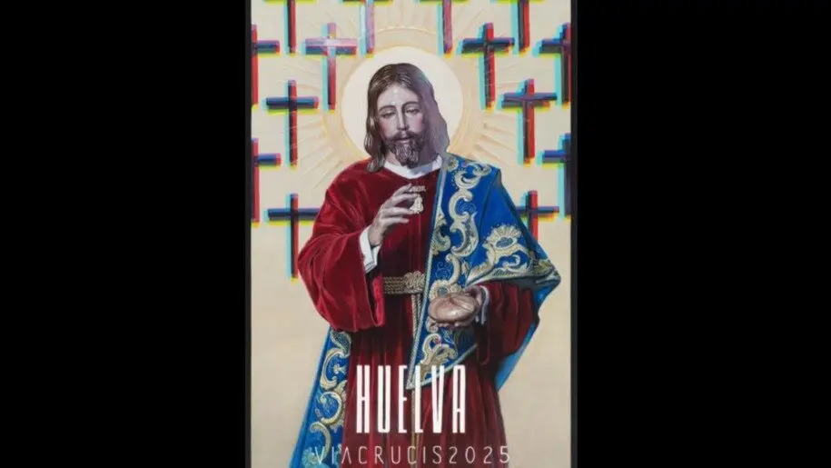 Cartel del V&iacute;a Crucis Oficial del Consejo de Hermandades de Huelva, obra de Javier Lasso de la Vega