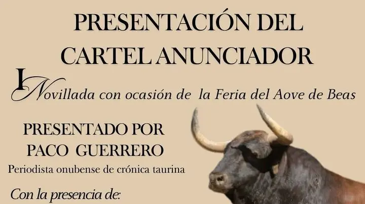 Presentaci&oacute;n del cartel para novillada de la Feria del AOVE. Fuente: Ayuntamiento de Beas