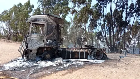 As&iacute; qued&oacute; el veh&iacute;culo pesado que provoc&oacute; el incendio forestal de Aroche