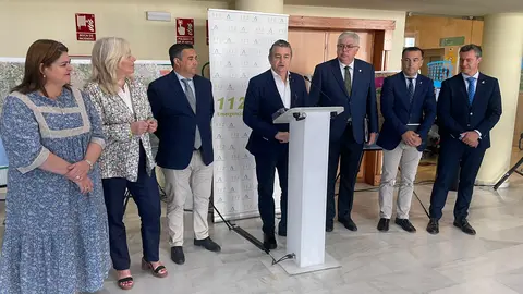 Sanz durante la presentaci&oacute;n del Plan Romero en Huelva