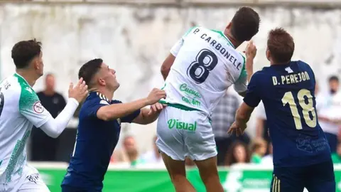 Imagen del partido de ida que termin&oacute; 1 - 1. Fuente: Twitter del Recreativo de Huelva