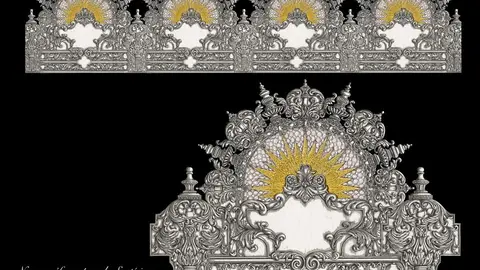 Dise&ntilde;o de las nuevas r&aacute;fagas para la Virgen del Roc&iacute;o, obra de Chesco Fern&aacute;ndez