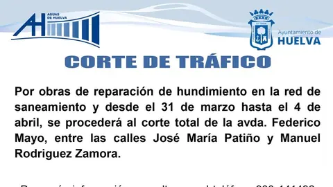 Corte total Avenida Federico Mayo. Fuente: X de Aguas de Huelva