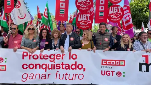 Cabecera de la manifestaci&oacute;n del 1 de mayo en Huelva