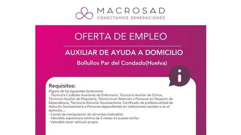 Oferta de empleo de Macrosad. Fuente: Ayto. Bollullos