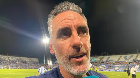 Abel G&oacute;mez en la celebraci&oacute;n del ascenso del Recreativo de Huelva a Primera Federaci&oacute;n contra el Cacere&ntilde;o en el Nuevo Colombino. Fuente: Carlos Mart&iacute;nez Brea.