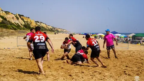 Primer torneo Rugby Playa en Mazag&oacute;n. Fuente: Ayto. Moguer