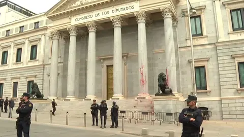 Efectivos de la Polic&iacute;a Nacional ante el Congreso de los Diputados