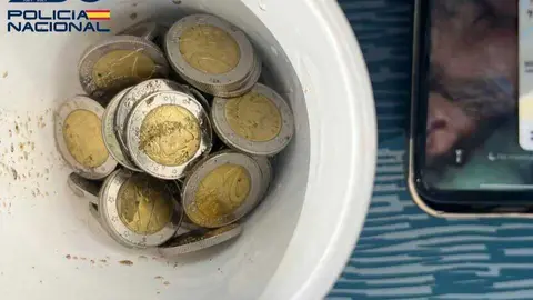 Monedas falsificadas y usadas en Huelva. Fuente: Polic&iacute;a Nacional