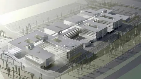 El dise&ntilde;o del Hospital Materno-Infantil de Huelva vista desde el aire (imagen/Junta de Andaluc&iacute;a).