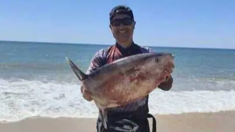 Pescan un pez luna en la costa de Huelva. Fuente: Facebook Pesca Huelva