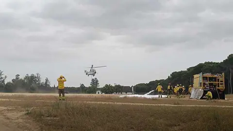 Simulacro de incendio forestal en Hinojos. Fuente: Facebook Ayuntamiento de Hinojos