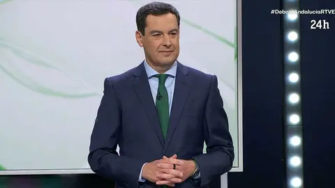 Juanma Moreno en el debate. Fuente: RTVE