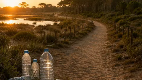 Botellas de pl&aacute;stico en un camino de Do&ntilde;ana
