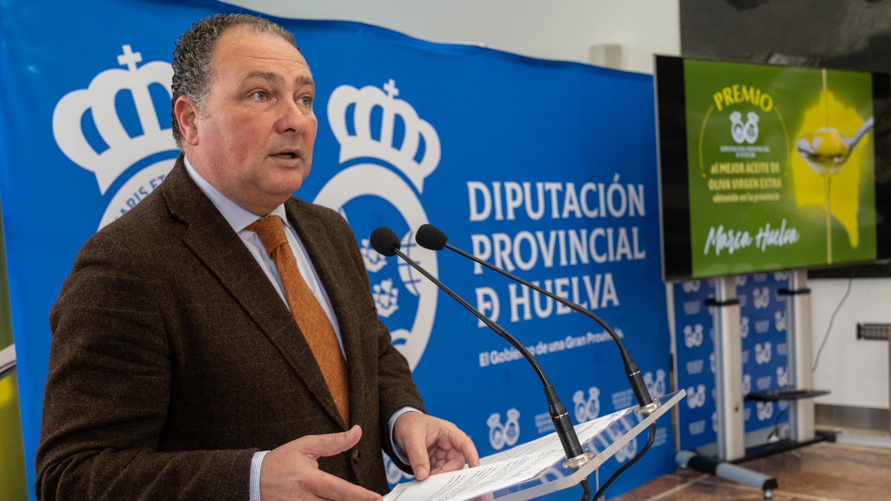 El presidente de la Diputación de Huelva, David Toscano, durante el acto de entrega de los X