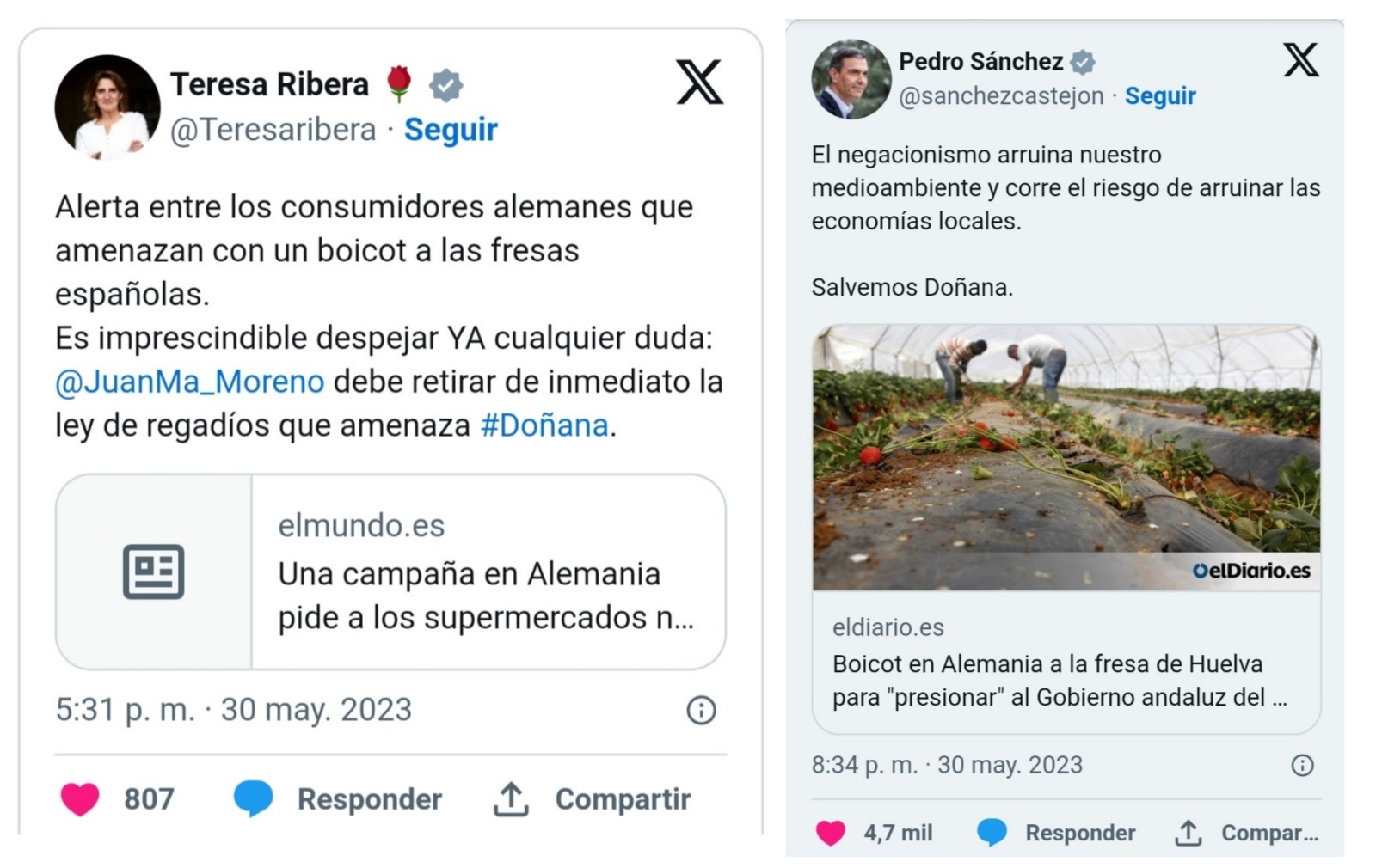 Publicaciones del Gobierno con la difusión del boicot.