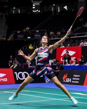 Carolina Marín ya mejora sus marcas de la temporada pasada ern Singapur y sigue en su camino firme hacia la victoria. Fuente: Twitter oficial de Carolina Marín