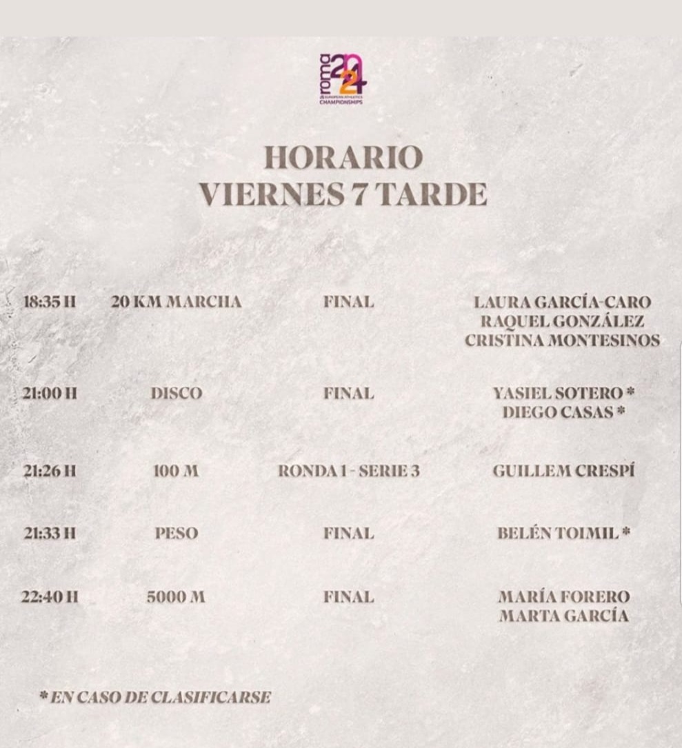 Laura García-caro, a partir de las 18.35 horas, y María Forero, a partir de las 22.40 horas, debutan en el Campeonato de Europa de Atletismo 2024. Fuente: Instagram oficial de Atletismo España