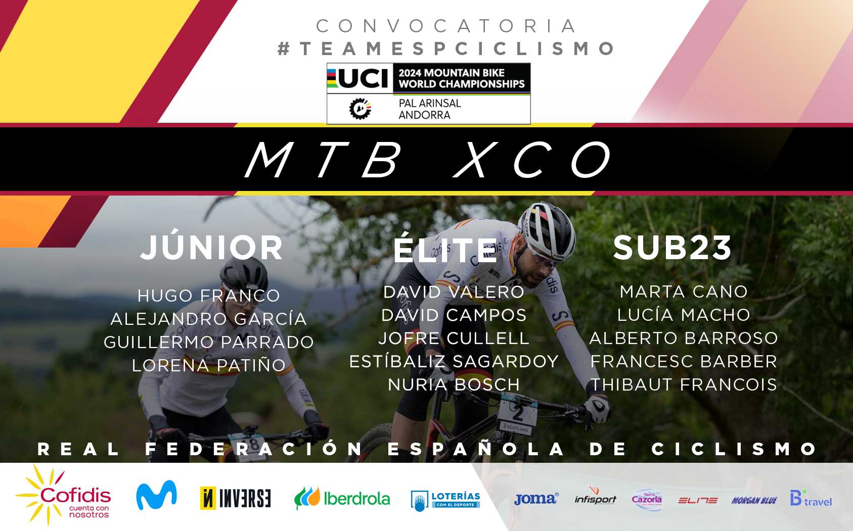 Convocatoria de la selección española para el Mundial de Andorra. Fuente: Real Federación Española de Ciclismo