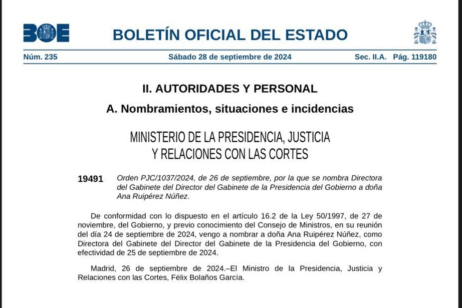 Así aparece reflejado en el nuevo cargo en el BOE