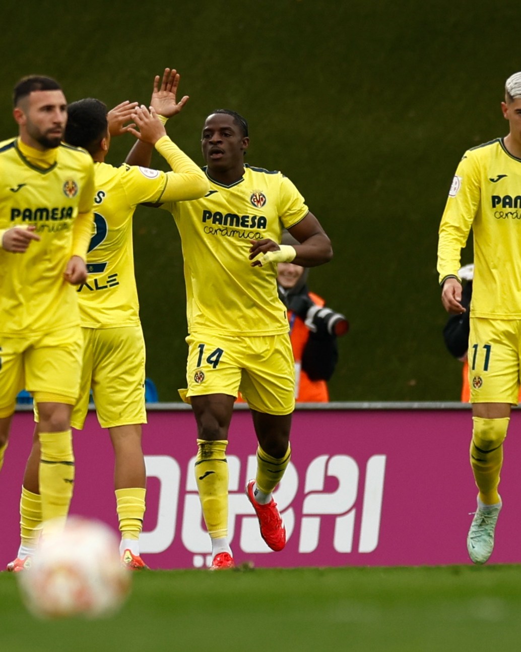 Los castellonenses celebran un gol en Valdebebas frente al Real Madrid Castilla. Fuente: Twitter del Villarreal CF'B