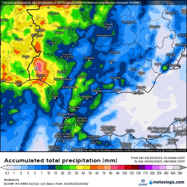 Precipitaciones para esta semana. Fuente: X de Huelva