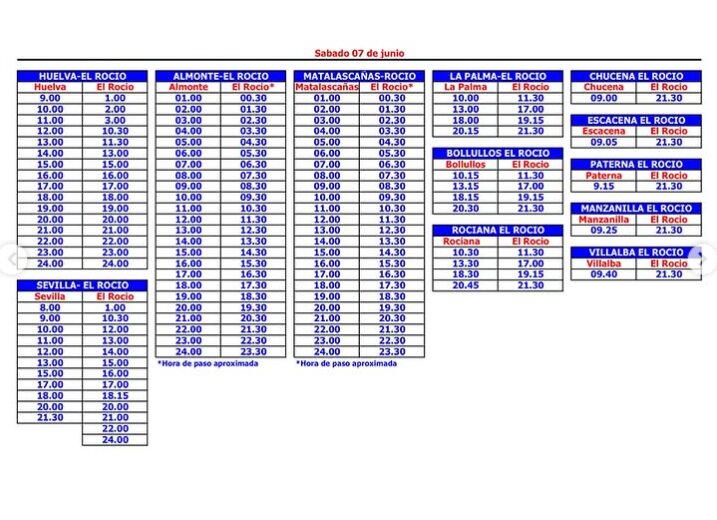 Horario para el sábado 7