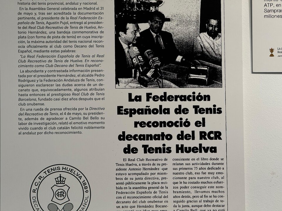 Recorte de prensa cuando la Federación Española de Tenis reconoció el decanato del club. Fuente: Carlos Martínez Brea.