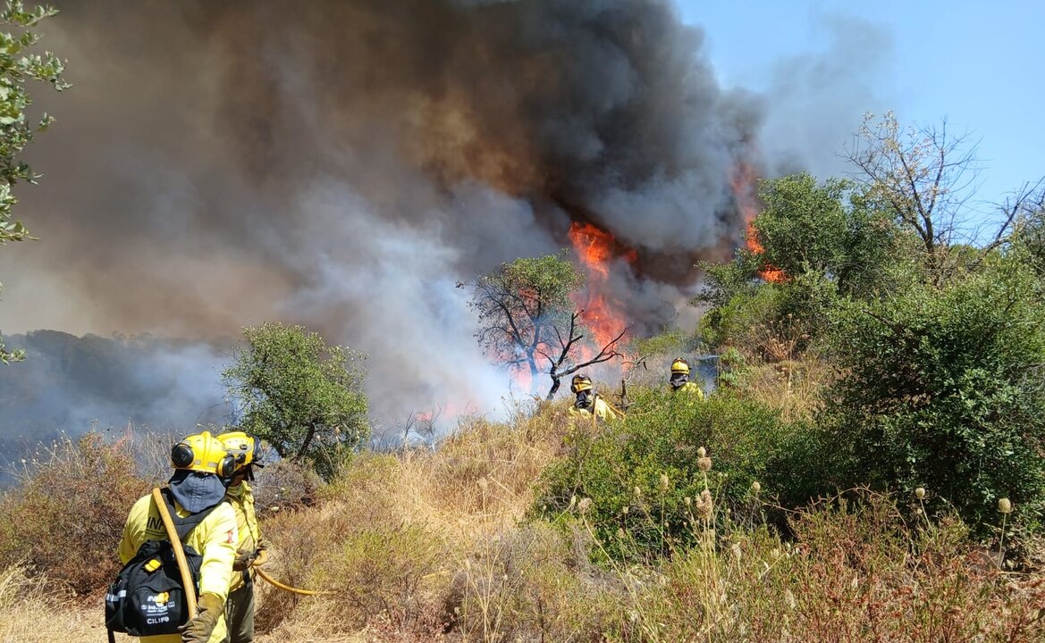Bomberos combaten el incendio en Villablanca