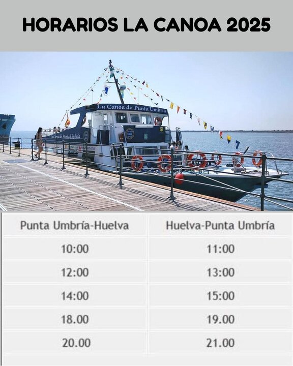 Horarios Canoa Punta Umbría. Fuente: Ayto. Punta