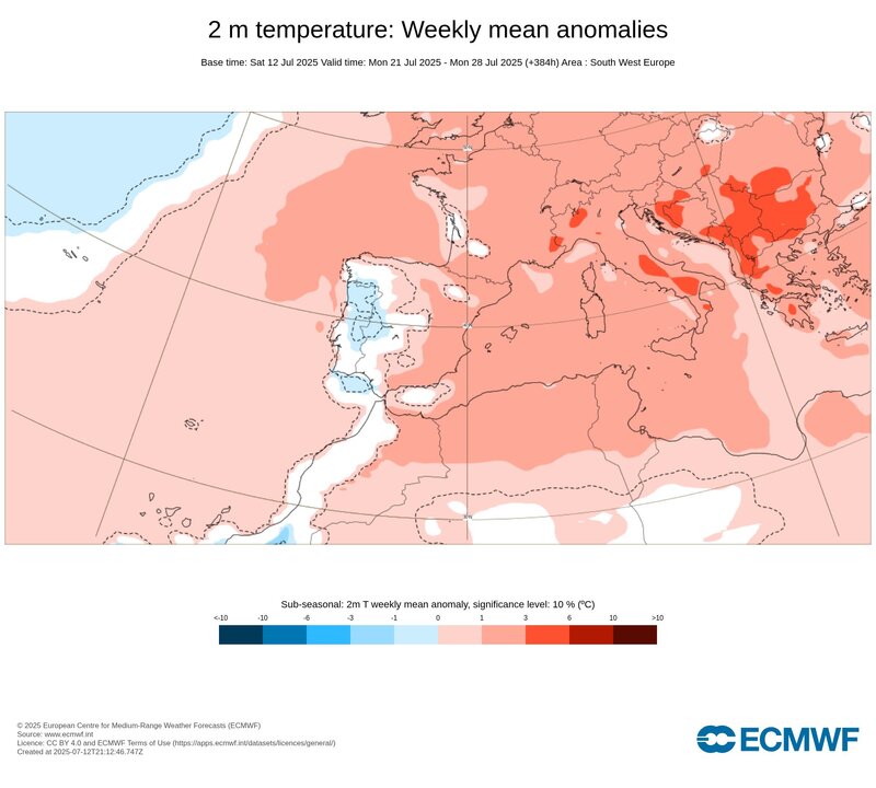 Modelo ECMWF del pasado sábado 12 de julio. Fuente: X Meteohuelva