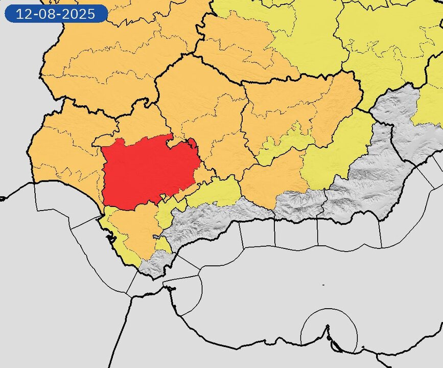 Aviso naranja para mañana martes en Huelva. Fuente: X MeteoHuelva
