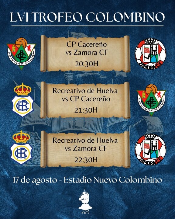 Horario del triangular del Trofeo Colombino 2025. Fuente: X Recreativo de Huelva