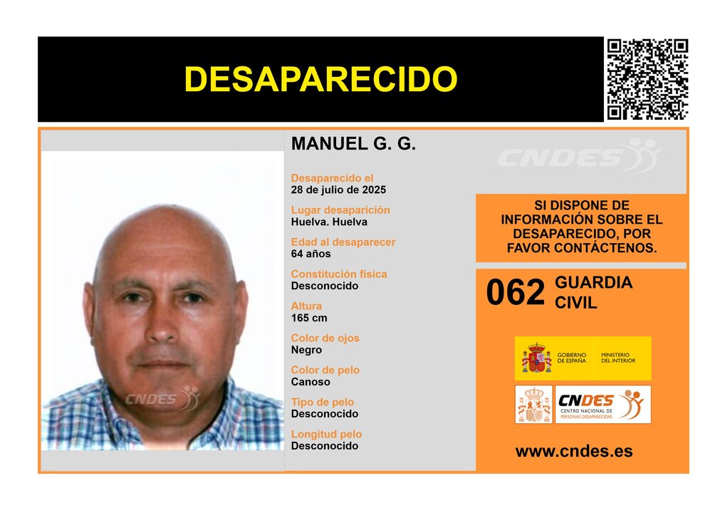 Manuel G.G desaparecido en Huelva. Fuente: CNDES