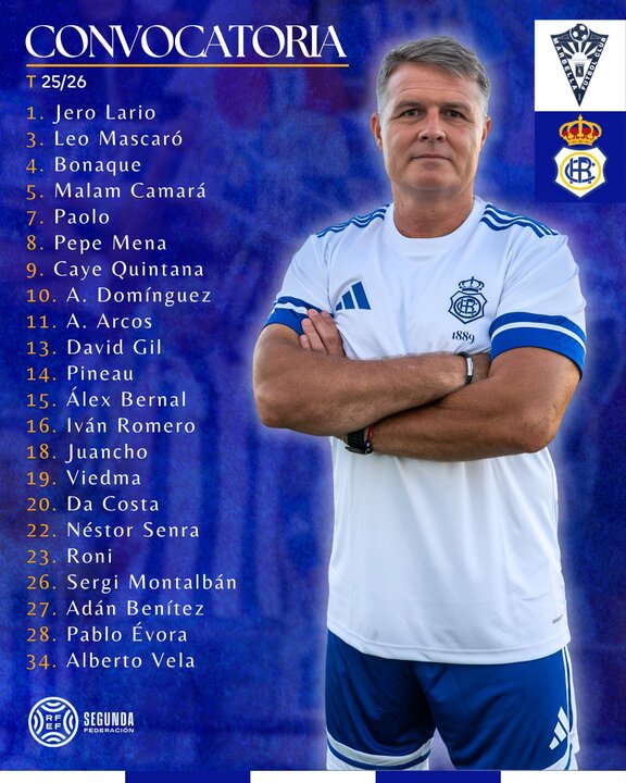 Convocatoria del Decano para el partido vs Marbella. Fuente: Recreativo de Huelva