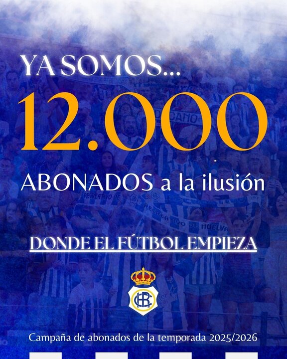 El Decano anuncia los 12.000 abonados en redes sociales. Fuente: X del Recreativo