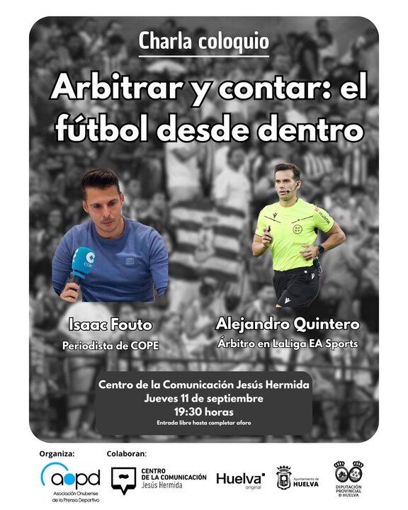Cartel de la charla. Fuente: Asociación Onubense de la Prensa Deportiva