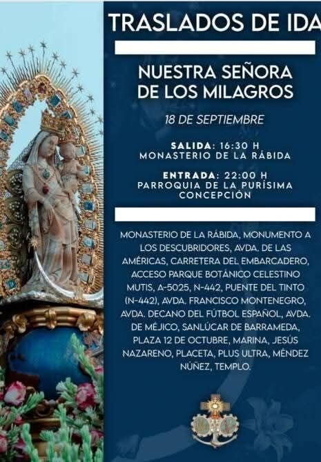 Recorrido del traslado de la Virgen de los Milagros
