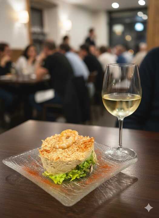 Ensaladilla de raya y langostinos. Zrate