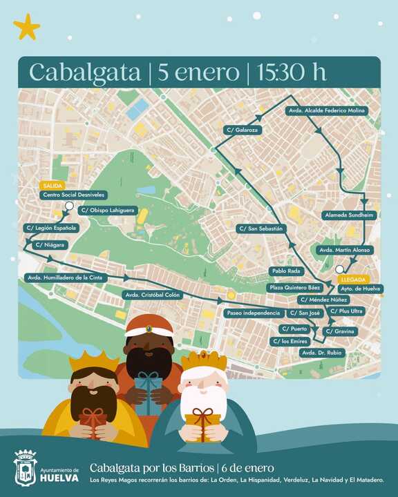 Cabalgata de Reyes en Huelva. Fuente: Ayuntamiento de Huelva