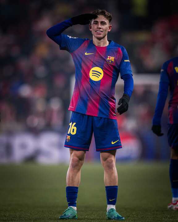Fermín López celebrando uno de los dos goles anotados en el día de ayer. Fuente: X FC Barcelona