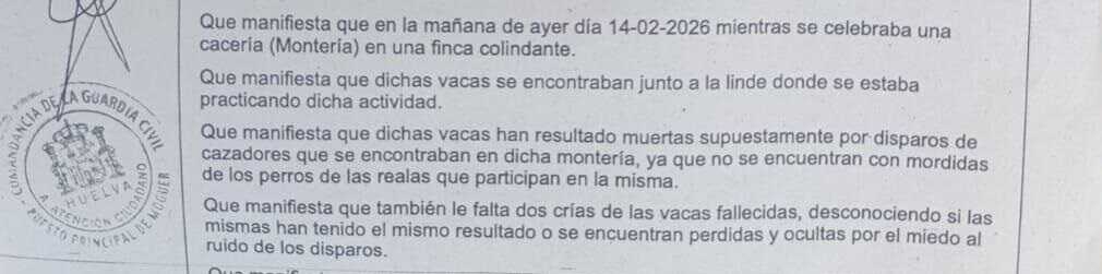 Denuncia presentada ante la Guardia Civil