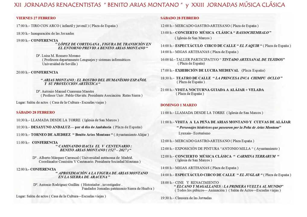 Programa de actividades de las Jornadas Renacentistas de Alájar