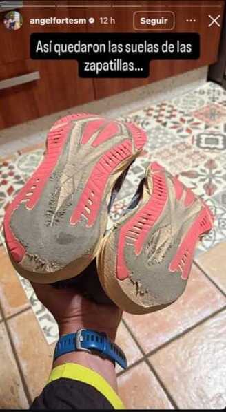 Así quedaron sus zapatillas tras el recorrido realizado de Huelva a Sevilla