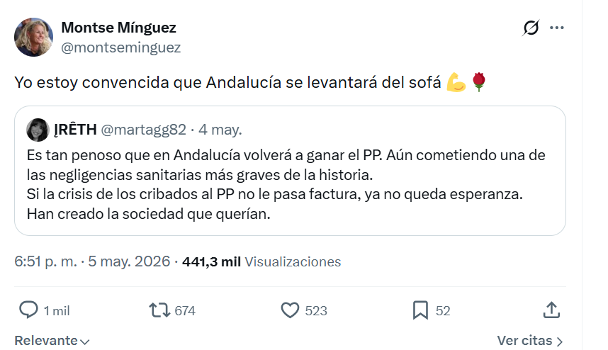 Tweet de Montse en sus redes sociales. Fuente: X Montse Mínguez